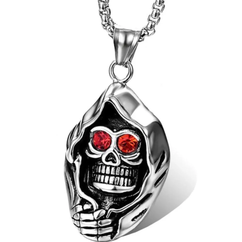 ❤️Surgical punk ghost head ruby skull necklace, N90201P110
